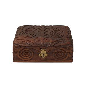 Brown Dimensional Relief Scroll Motif Rectangular Storage Box Chest ws2091